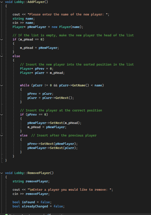 First Image of the code for the Game Lobby Project